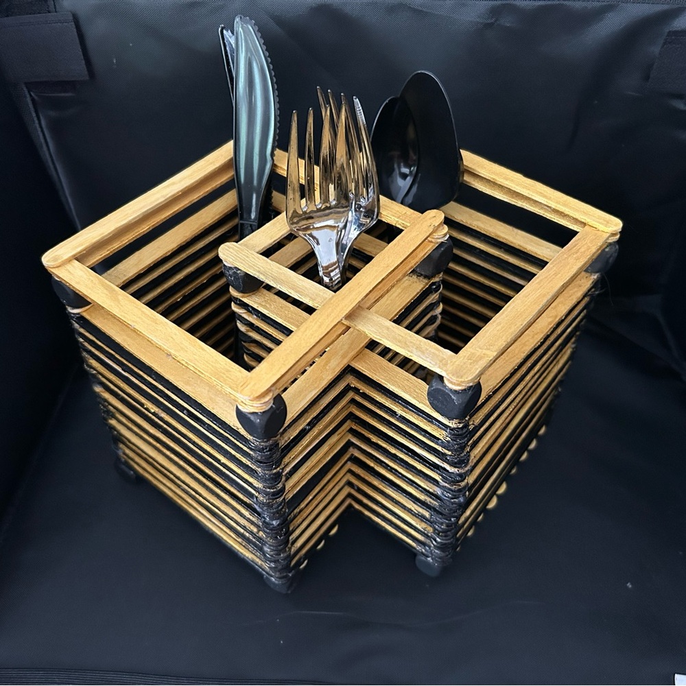 Wooden Utensil Holder with Black Accents